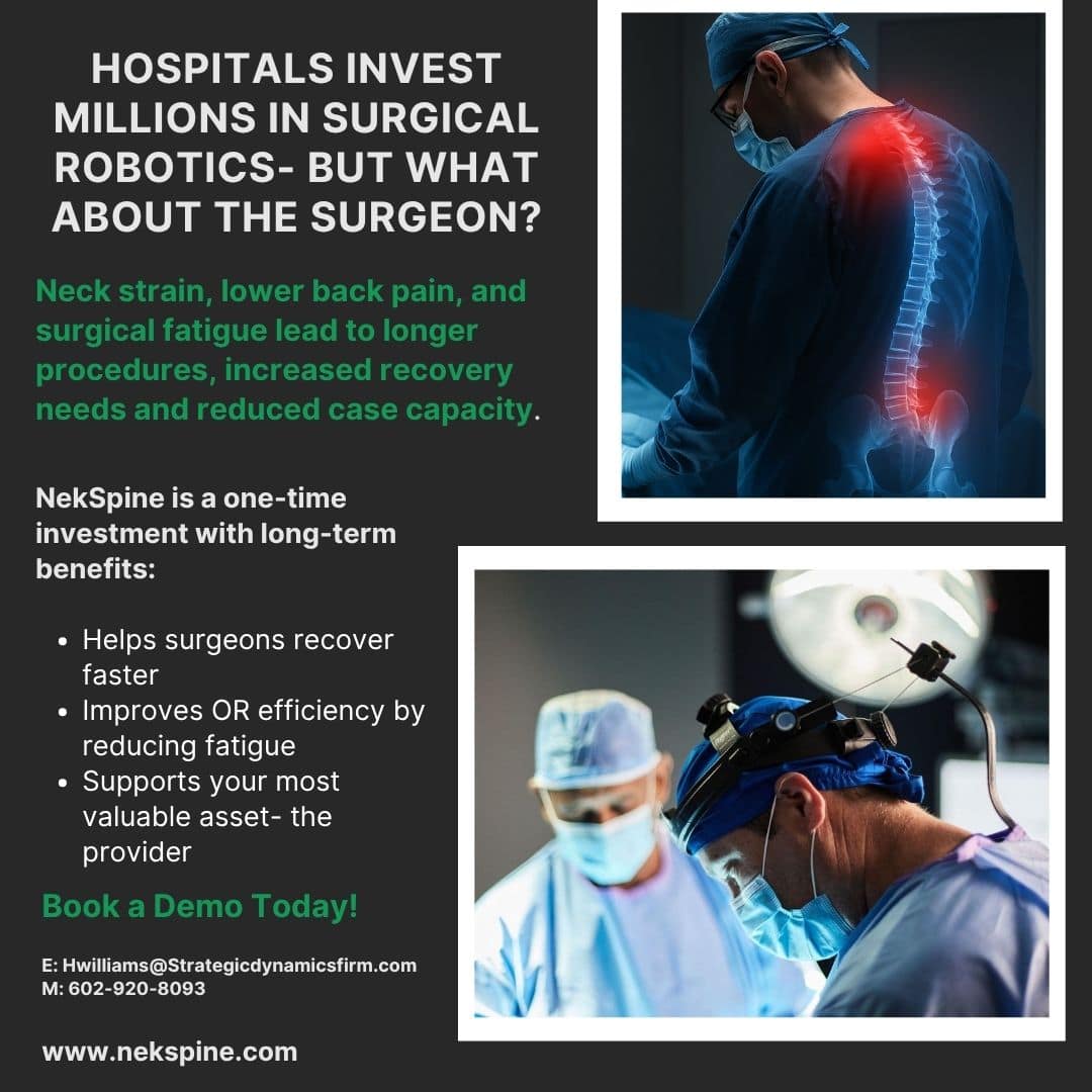 Surgeon experiencing neck and back strain during a long procedure.