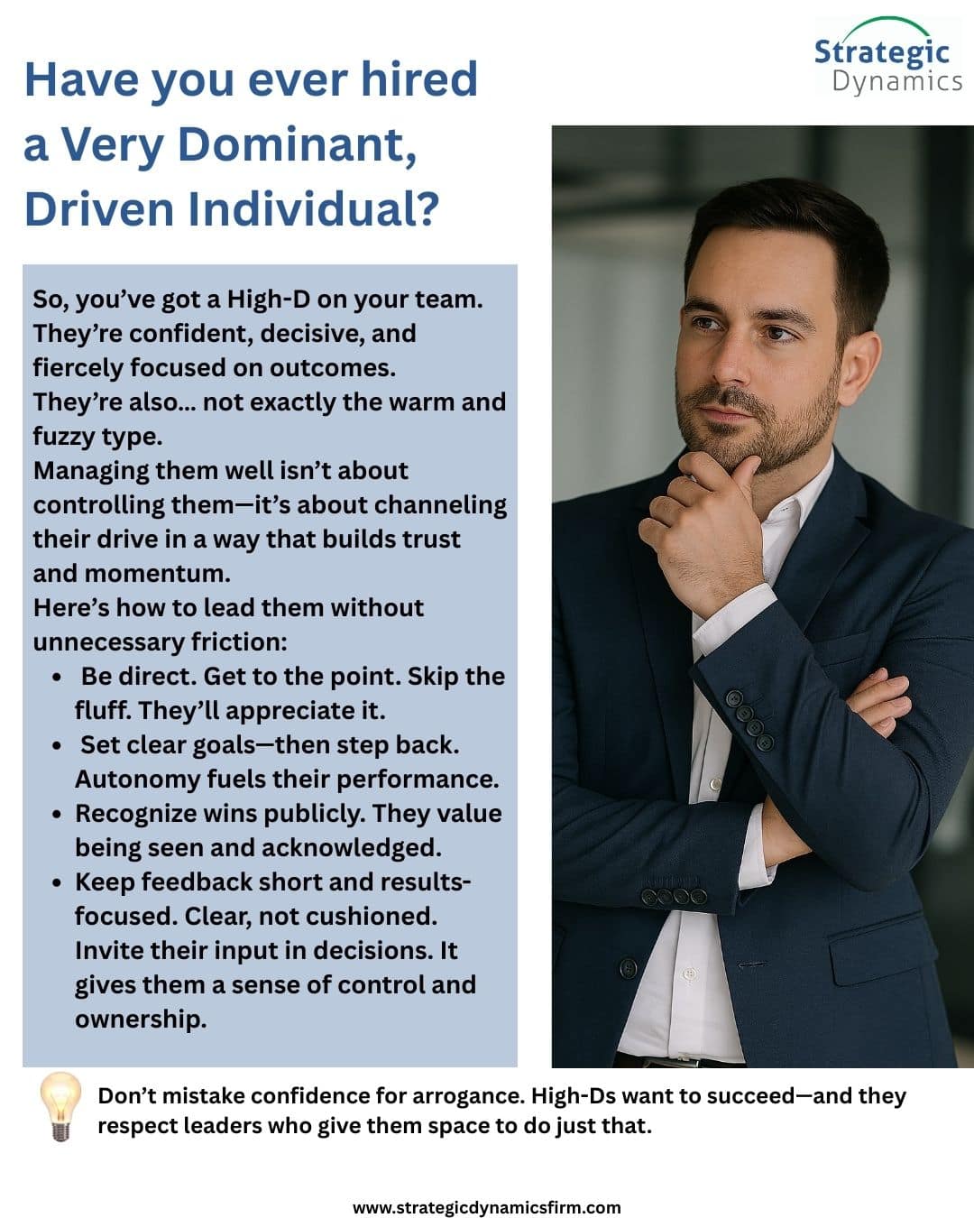Business leader thinking strategically about managing dominant, driven personalities using Everything DiSC®