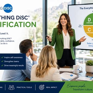 Everything DiSC® Complete Package including Certification, Certified Practitioner Experience (CPE), five Workplace profiles, and a Catalyst™ sub-account from Strategic Dynamics.