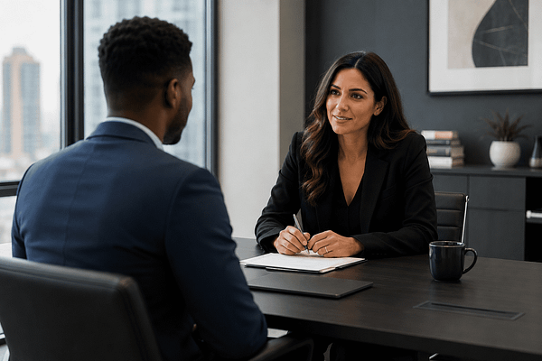 HR professional conducting a job interview using PXT Select hiring assessment tools — Strategic Dynamics